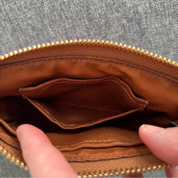 Coach Tan Brown Mini Purse Wristlet Gold Chain C Logo Coated Canvas Small Khaki - Picture 14 of 17